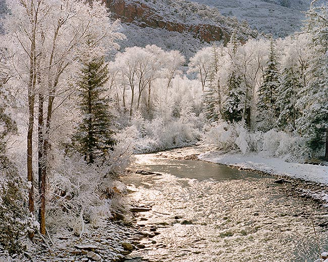 [© Snowmass Canyon by Judy Hill is described with Fine Art, Color, Neutrals, Cool, Warm, River Valley, Water, Horizontal, Winter, Stock, Black, Beige, Brown, Cold, Gold, Gray, Silver, White, Yellows, Colorado, Old Snowmass, Roaring Fork River, Roaring Fork Valley, Rocky Mountain, Rockys, icy, Rivers, Rock, Tree, Rural, Cottonwoods, Evergreen, Pine, Pines, Reflections, retro hit 22570 rate ]