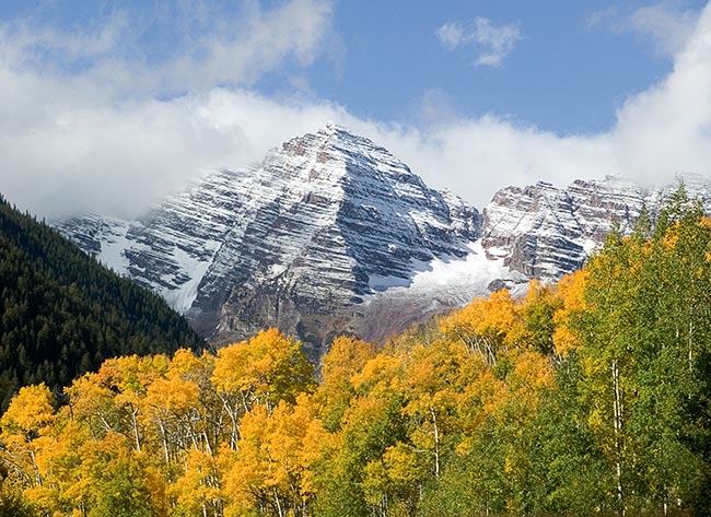 [© Maroon Bells in Fall by Judith A. Hill is described with Yellows, Green, White, Blue, Blue sky, Air, Alpine, Aspens, Evergreen, Forest, Pine, Pines, Rocky, Tree, Trees, Woods, Colorado, Elk Range, Maroon Bells, Rockys, Rocky Mountains, Stock, Color, Horizontal, Gold, Orange, Maroon Bells-Snowmass Wilderness, Rocky Mountain, Mountain, Mt., Mountains, 2005, Fall, Cool, Warm, Fine Art hit 17558 rate ]