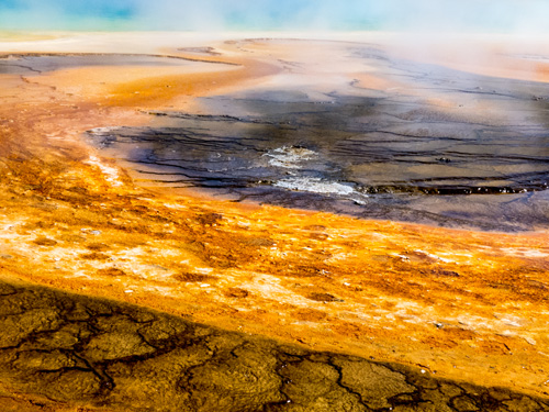 [© Sulfur Pond by Amory B. Lovins is described with Fine Art, Horizontal, Color, Warm, Yellowstone, Pool, Pond, Hot Springs, Abstract, National Park, orange, brown, blue, Rocky Mountains, retro hit 26231 rate ]